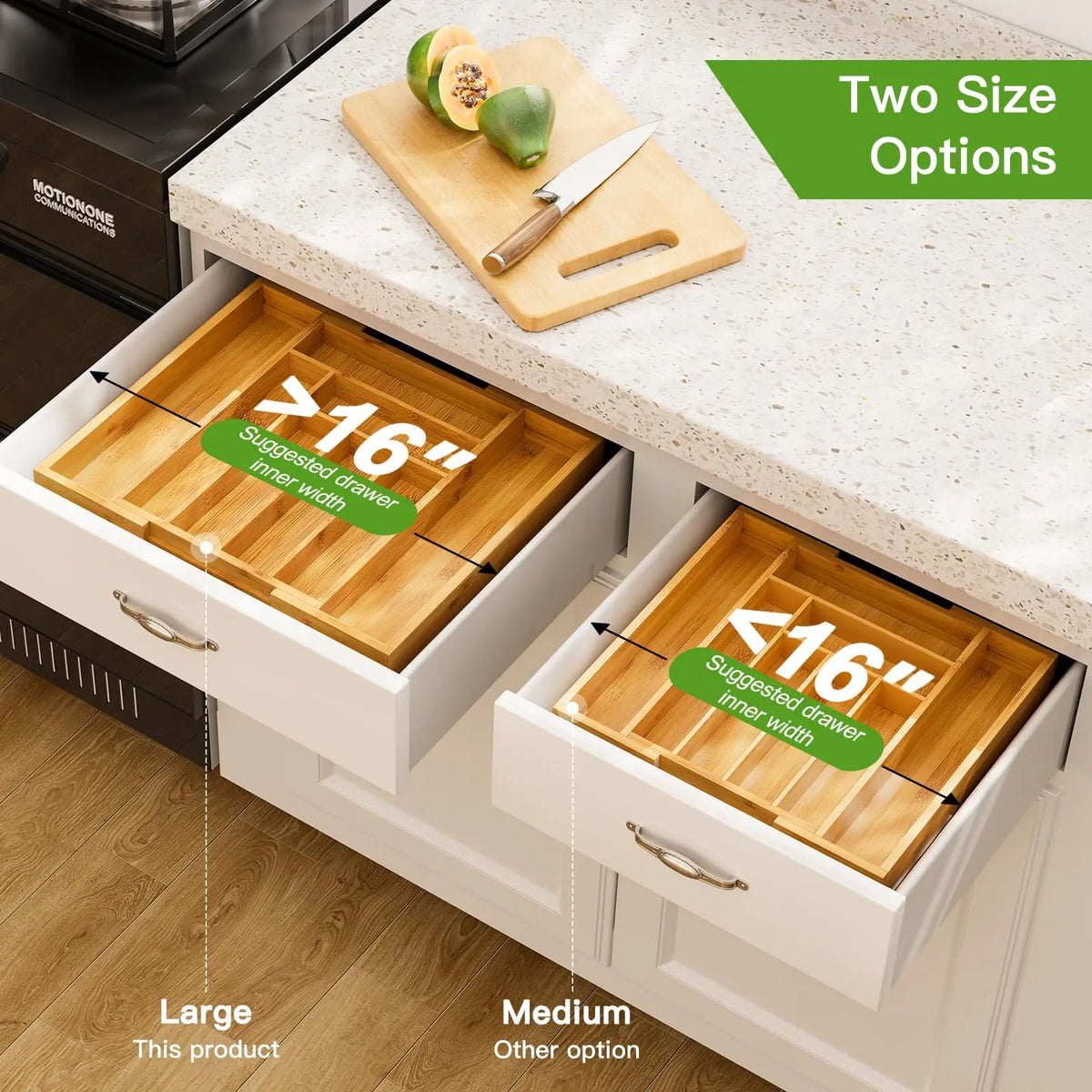 Adjustable Bamboo Drawer Organizer for Cutlery and Kitchen Utensils