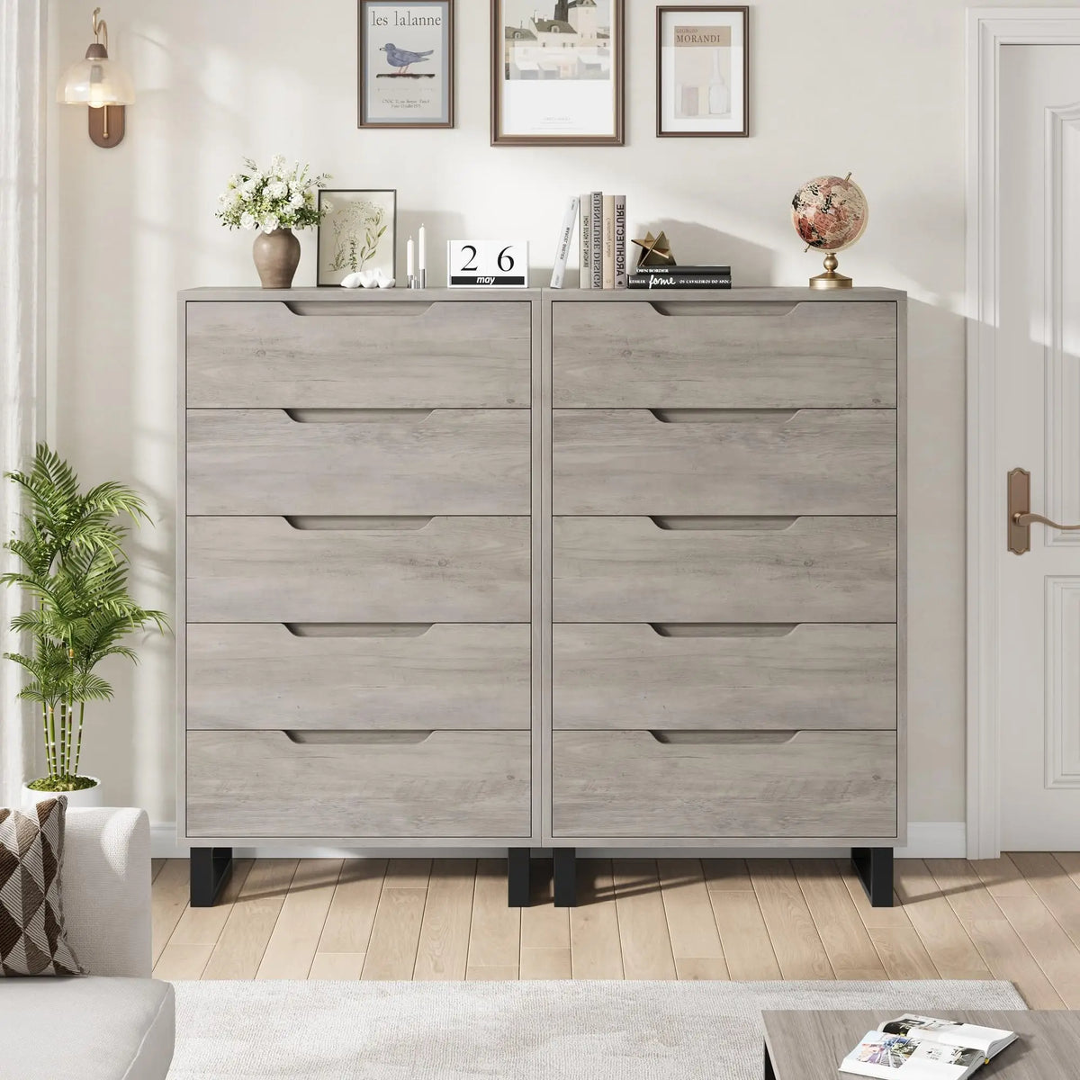 HiMISS 5 Drawer Wooden Dresser Freestanding Bedroom Storage Cabinet