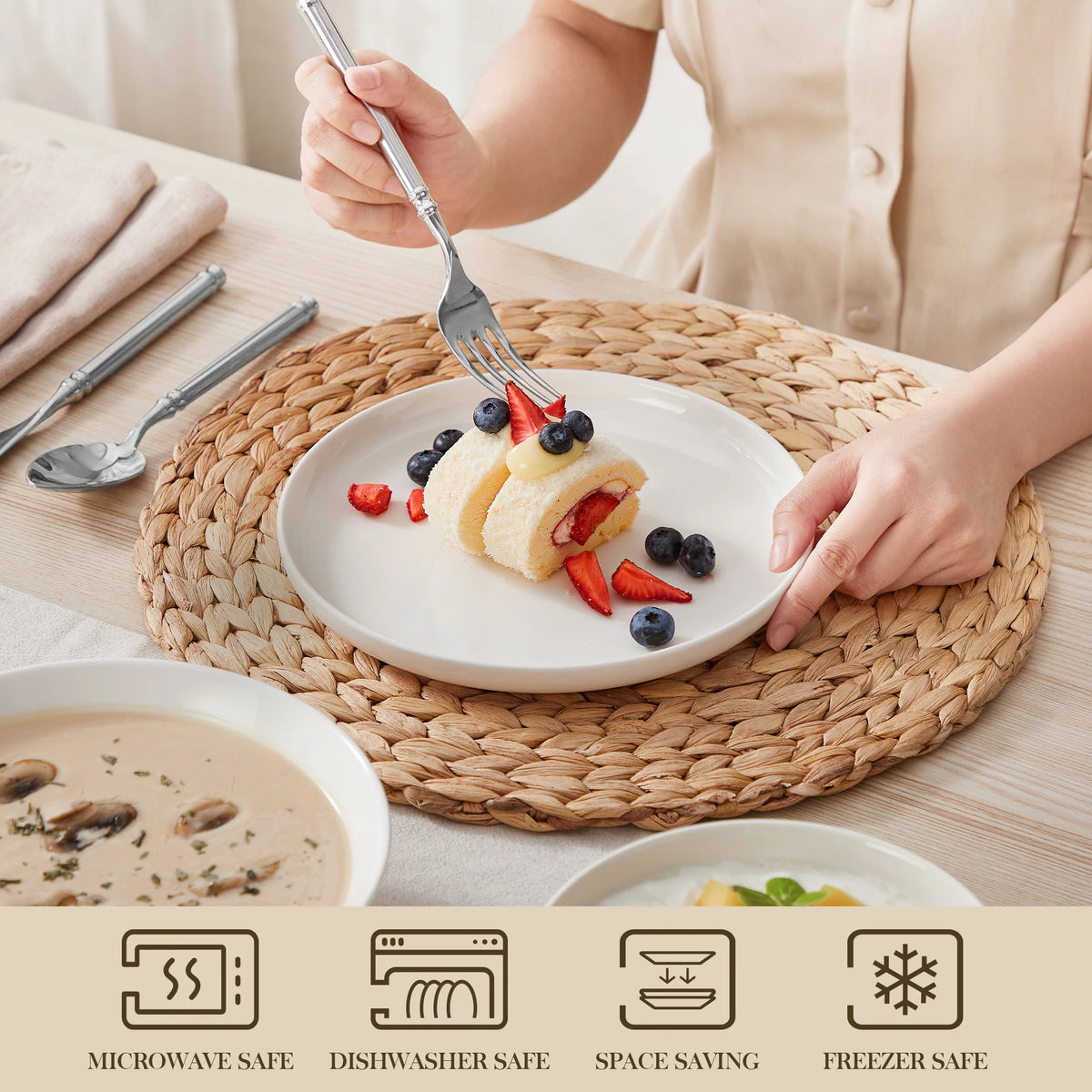MALACASA Ceramic Dinnerware Set With Plates And Cereal Bowls