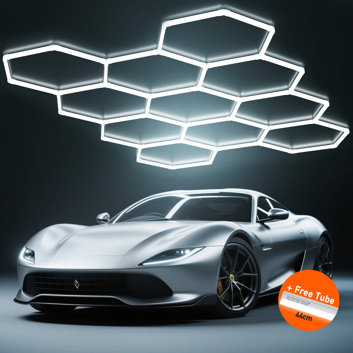 Hexagon LED Garage Lighting for Auto Repair and Car Detailing