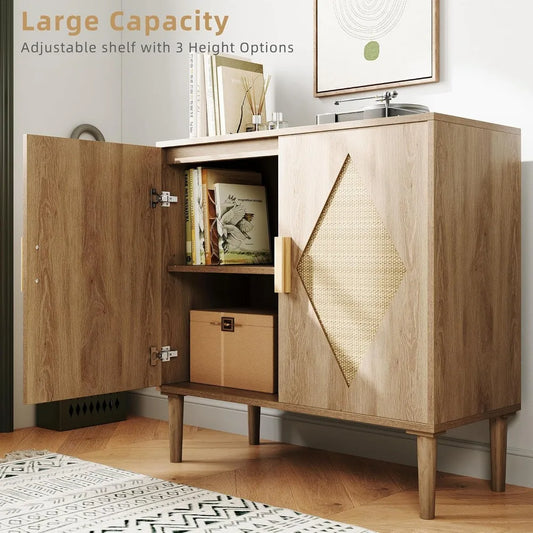 Garvee Modern Rattan Storage Cabinet Home Sideboard Organizer