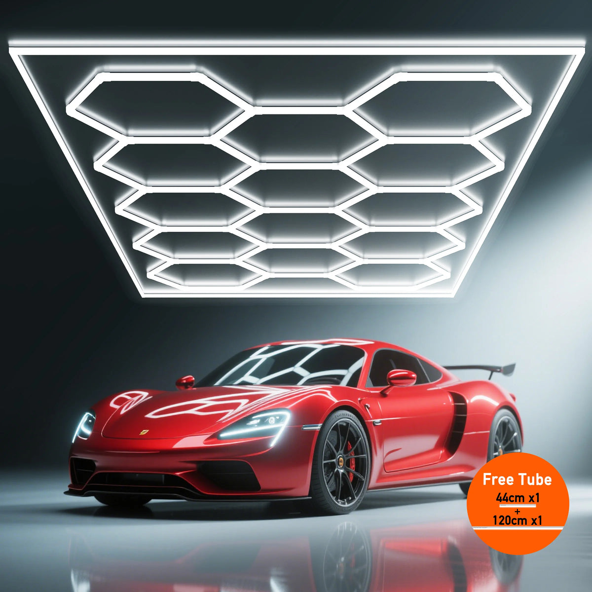 Hexagon LED Garage Lighting for Auto Repair and Car Detailing