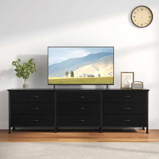 JHK Modern Living Room Media Cabinet With Nine Fabric Drawers