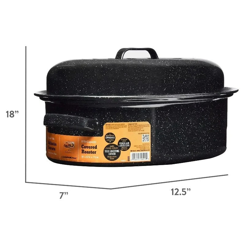 Durable Covered Oval Steel Roaster Pan For Everyday Cooking