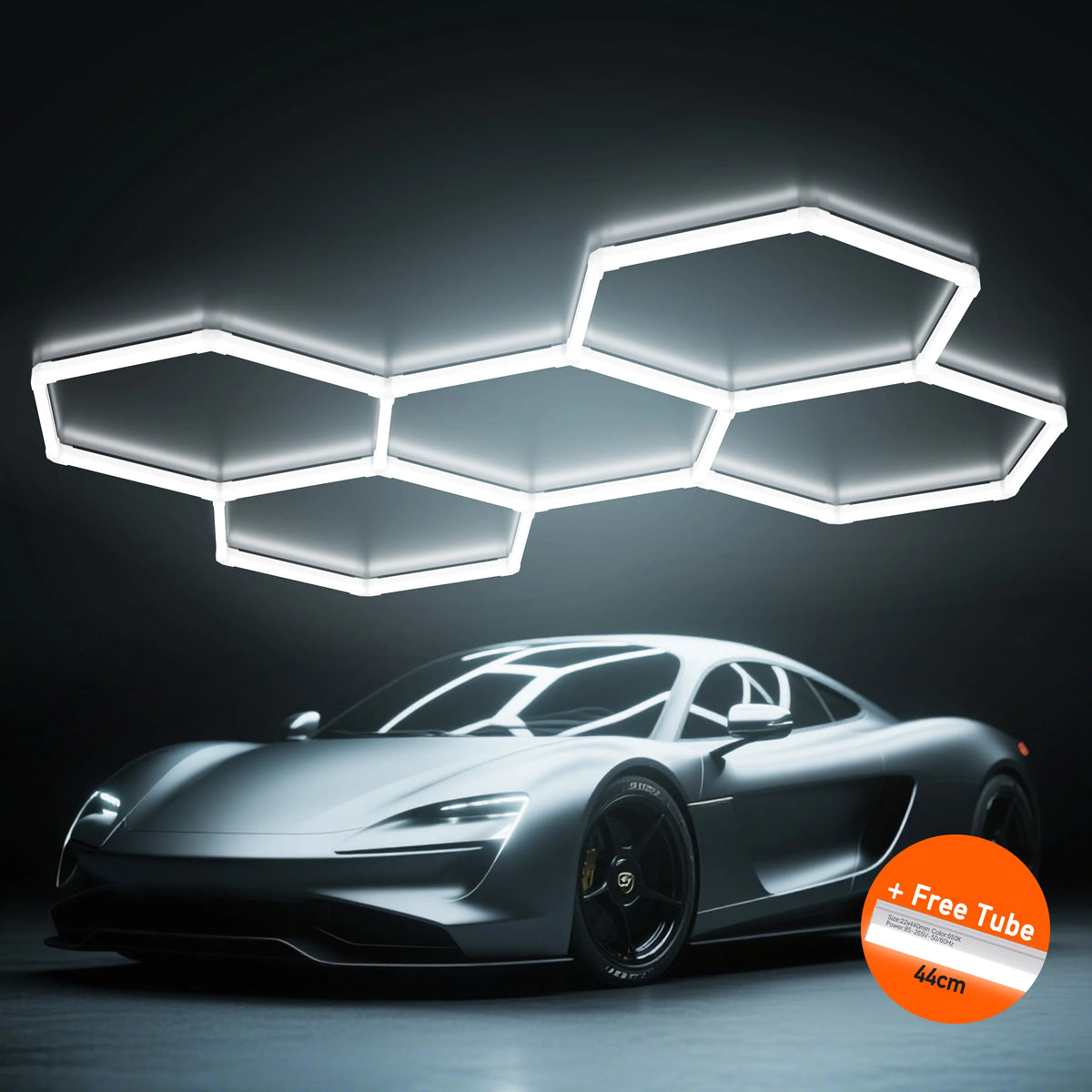 Hexagon LED Garage Lighting for Auto Repair and Car Detailing