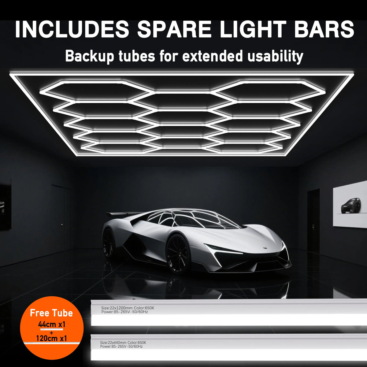 Hexagon LED Garage Lighting for Auto Repair and Car Detailing